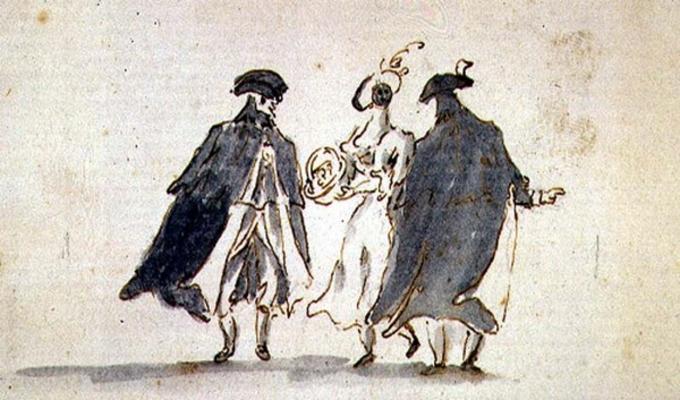Three Masked Figures in Carnival Costume (pen & ink on paper) from Francesco Guardi