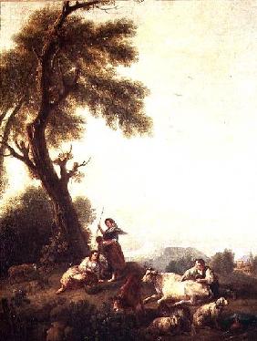 Landscape with Peasants Watching a Herd of Cattle