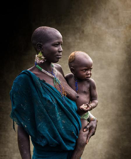 Surma tribe mother with baby
