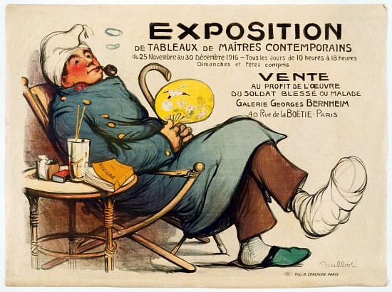 Poster advertising an Exhibition of paintings to raise money for wounded and ill soldiers in Paris from Francisque Poulbot