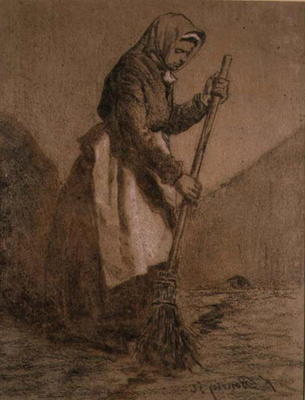 Woman Sweeping, 1856 (chalk on paper) from François Bonvin