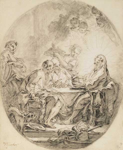 Pilgrims in Emmaus (black and white chalk and sanguine) from François Boucher