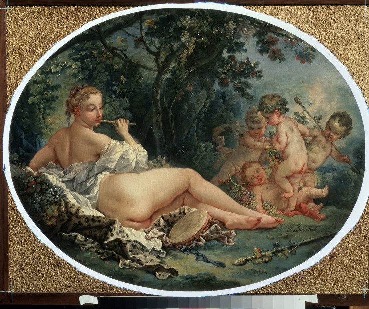 Bacchante playing a reed-pipe from François Boucher