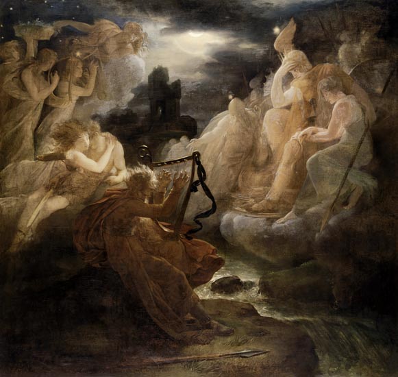 Ossian wakes the spirits on the shore of the Lora with the tone of his harp from François Pascal Simon Gérard