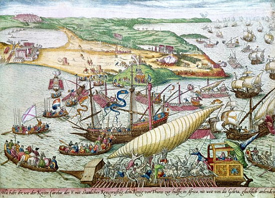 The Siege of Tunis or La Goulette Charles V in 1535 from Franz Hogenberg