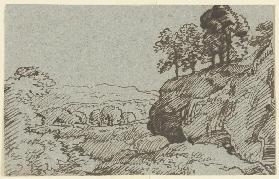 Landschaft mit baumbestandenem Felssporn