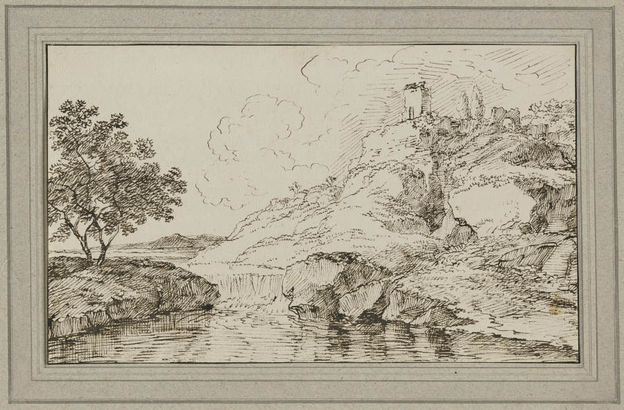 Landschaft mit Wasserfall, rechts auf dem Berg eine Ruine from Franz Innocenz Josef Kobell