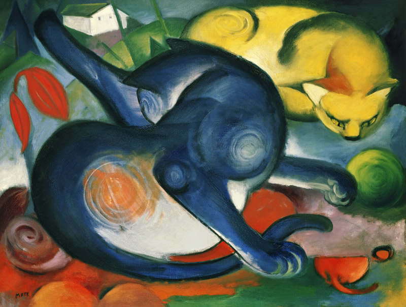 Two cats, blue and yellow from Franz Marc