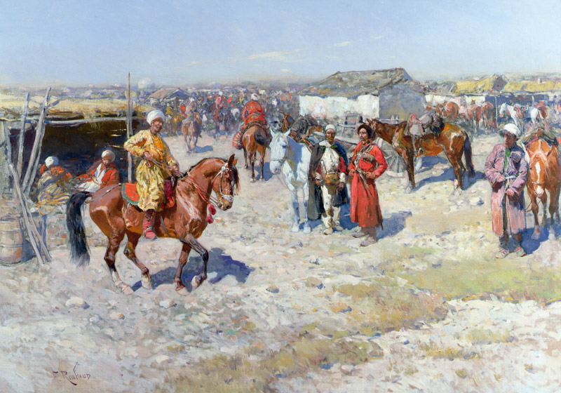 Central Asian Horse Market (oil on canvas) from Franz Roubaud