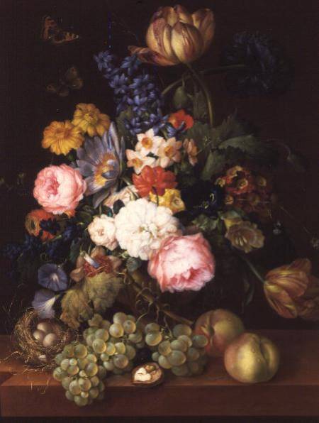Flowers and fruit with a bird's nest on a Ledge from Franz Xaver Petter