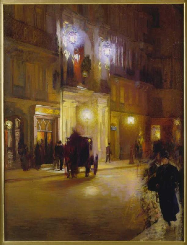 Evening street scene in front of the foil holding redoubles, Paris. from Französisch