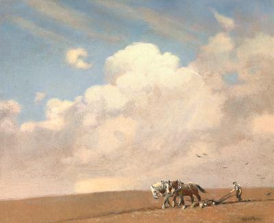 On the Berkshire Downs, c.1910s (oil on board)