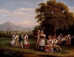 Feast in the country near Geneva in view of the Mont Blanc