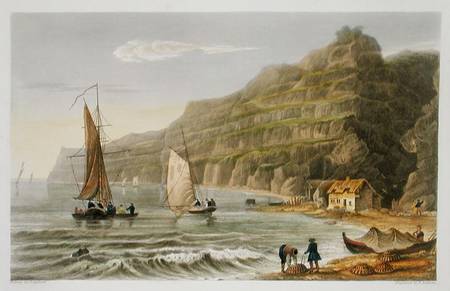 Shanklin Bay, from 'The Isle of Wight Illustrated, in a Series of Coloured Views', engraved by P. Ro from Frederick Calvert