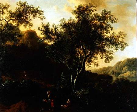 Italianate Lake Landscape with Travellers on a Path from Frederick de Moucheron