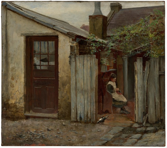 Girl with bird at the King Street bakery from Frederick McCubbin