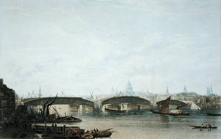 A View of the Southwark Bridge as it appeared in May 1818, engraved by W. Bennett after a drawing of from Frederick Nash