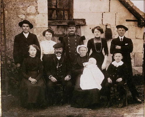 Peasant family of the Sarthe area at a baptism, late 19th century (photo) from French Photographer, (19th century)