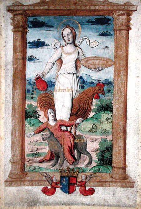 CL 22718 B Generosity Against Avarice, from 'Rondeaux des Vertus' created for Louise de Savoie from French School
