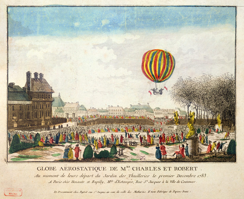 The Flight of Jacques Charles (1746-1823) and Nicholas Robert (1761-1828) from the Jardin des Tuiler from French School