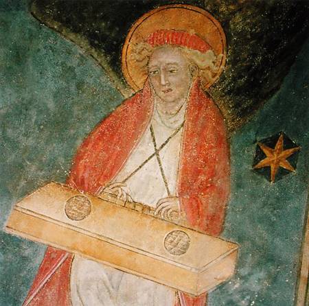 Angel playing a clavichord, detail from the vault of the crypt from French School