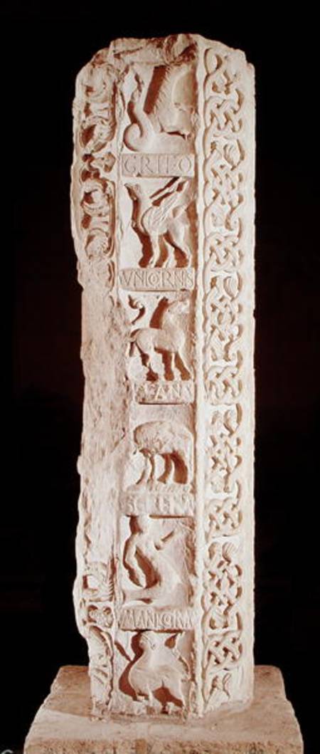 'Calendrier de Saison' pillar depicting fantastical animals from French School