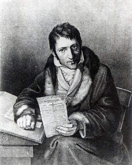 Charles-Joseph Panckouke holding a copy of ''Le Moniteur Universel'' from French School