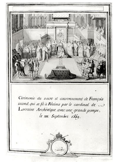Coronation of Francis II (1544-60), 21st September 1559 in Reims the archbishop Cardinal de Lorraine from French School