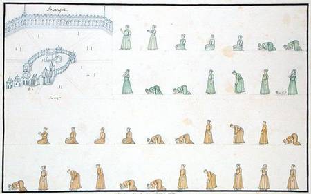 Different positions of the Body during Prayer from 'The Gentil Album' from French School