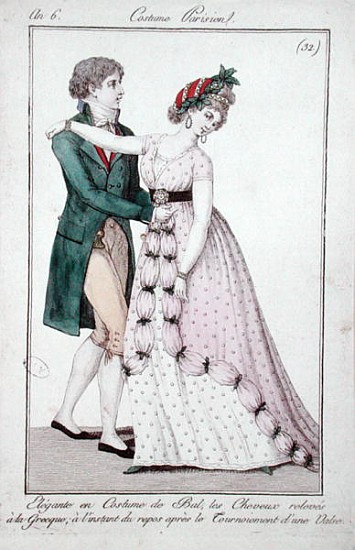 Elegant Couple Dancing the Waltz, from ''Costume Parisien'' from French School