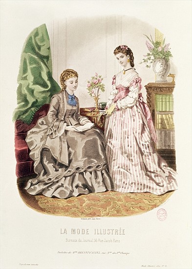 Fashion plate showing ballgowns, illustration from ''La Mode Illustree'' from French School