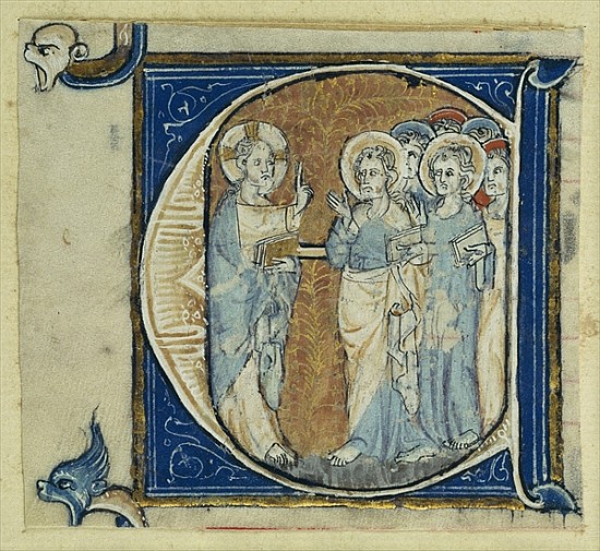 Historiated initial ''E'' depicting Jesus Christ and the Apostles, c.1320-30 from French School