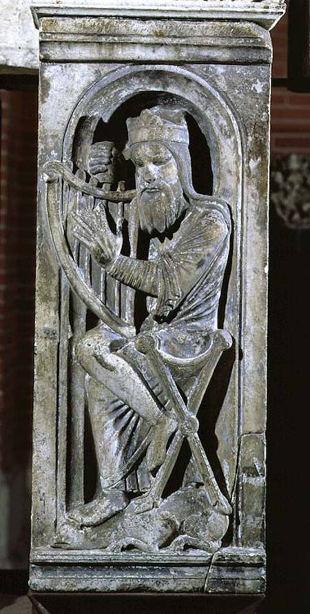 King David tuning his harp from French School