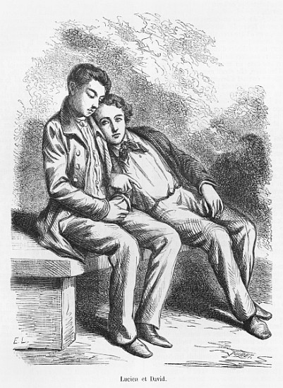 Lucien de Rubempre and David Sechard, illustration from ''Les Illusions perdues'' Honore de Balzac from French School