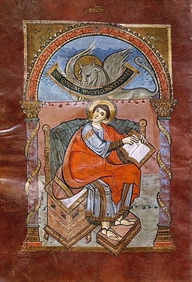 Ms 4 fol.101v St. Luke, from the Gospel of St. Riquier, c.800 from French School