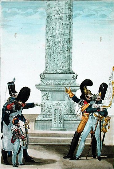 ''Oh how proud one is to be French when you look at this column'', caricature of soldiers at the Col from French School