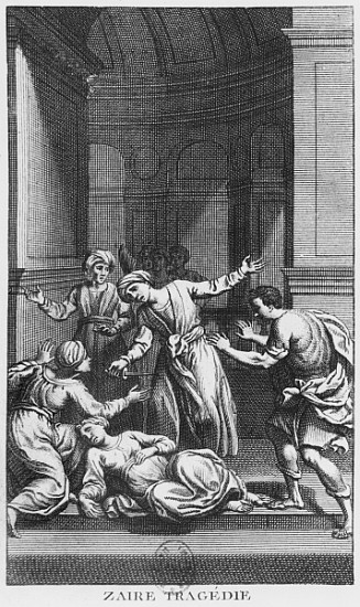 Orosmane killing Zaire, illustration from Act V of ''Zaire'' by Voltaire (1694-1778) from French School