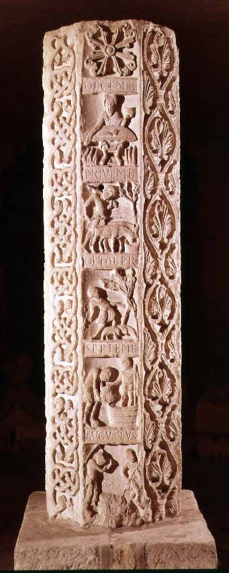 Pillar showing the months August to December, calendar of the season from French School