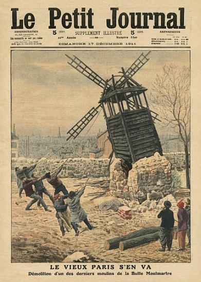 Pulling down one of the last windmills on the Butte Montmartre, illustration from ''Le Petit Journal from French School