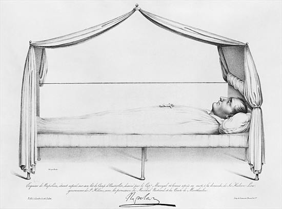 Sketch of Napoleon I (1769-1821) on his deathbed drawn at St. Helena Capitaine Marryal; engraved by  from French School