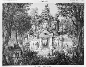 Doorway of Angkor Thom, illustration from 'Atlas du voyage d'exploration en Indochine, 1866-68' by D
