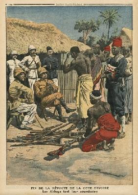 End of the revolt of the Cote d''Ivoire, the Abbeys surrendering to commander Nogues, illustration f