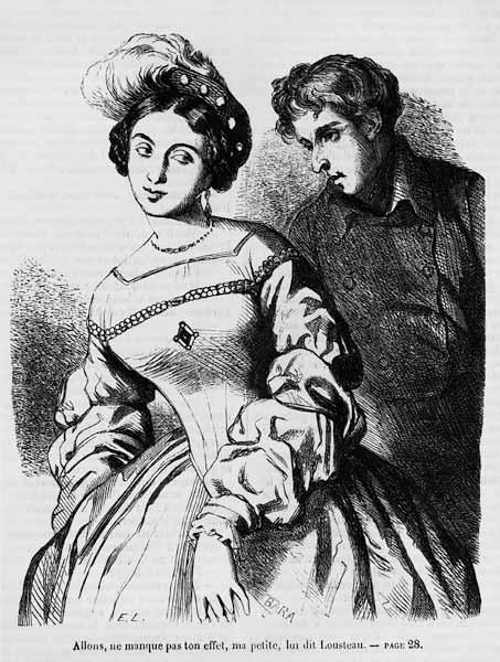 Etienne Lousteau speaking to an actress, illustration from ''Les Illusions perdues'' Honore de Balza