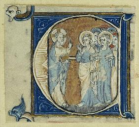 Historiated initial ''E'' depicting Jesus Christ and the Apostles, c.1320-30
