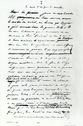 Le Soir d''un Jour de Marche'', facsimile of a page from the manuscript ''Les Miserables'' by Victor