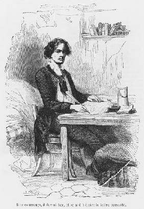 Lucien de Rubempre writing a letter, illustration from ''Les Illusions perdues'' Honore de Balzac; e