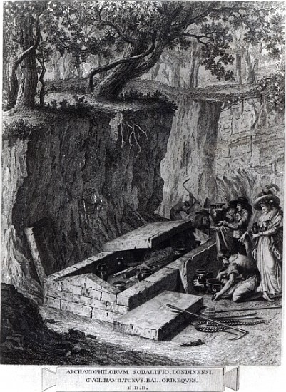 Tourists viewing the opening of an Ancient Tomb, c.1766 from French School