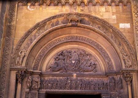 Tympanum of the porch depicting Christ in Majesty with the Symbols of the Evangelists from French School