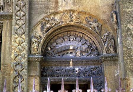 Western opening tympanum depicting the Marriage at Cana (photo) from French School