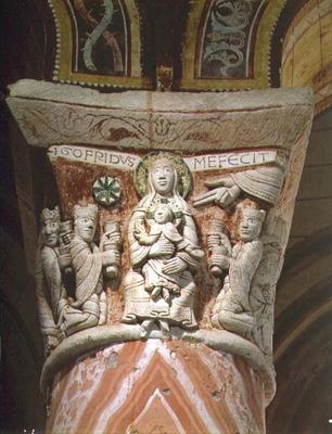 The Adoration of the Magi, column capital (stone) from French School, (11th century)